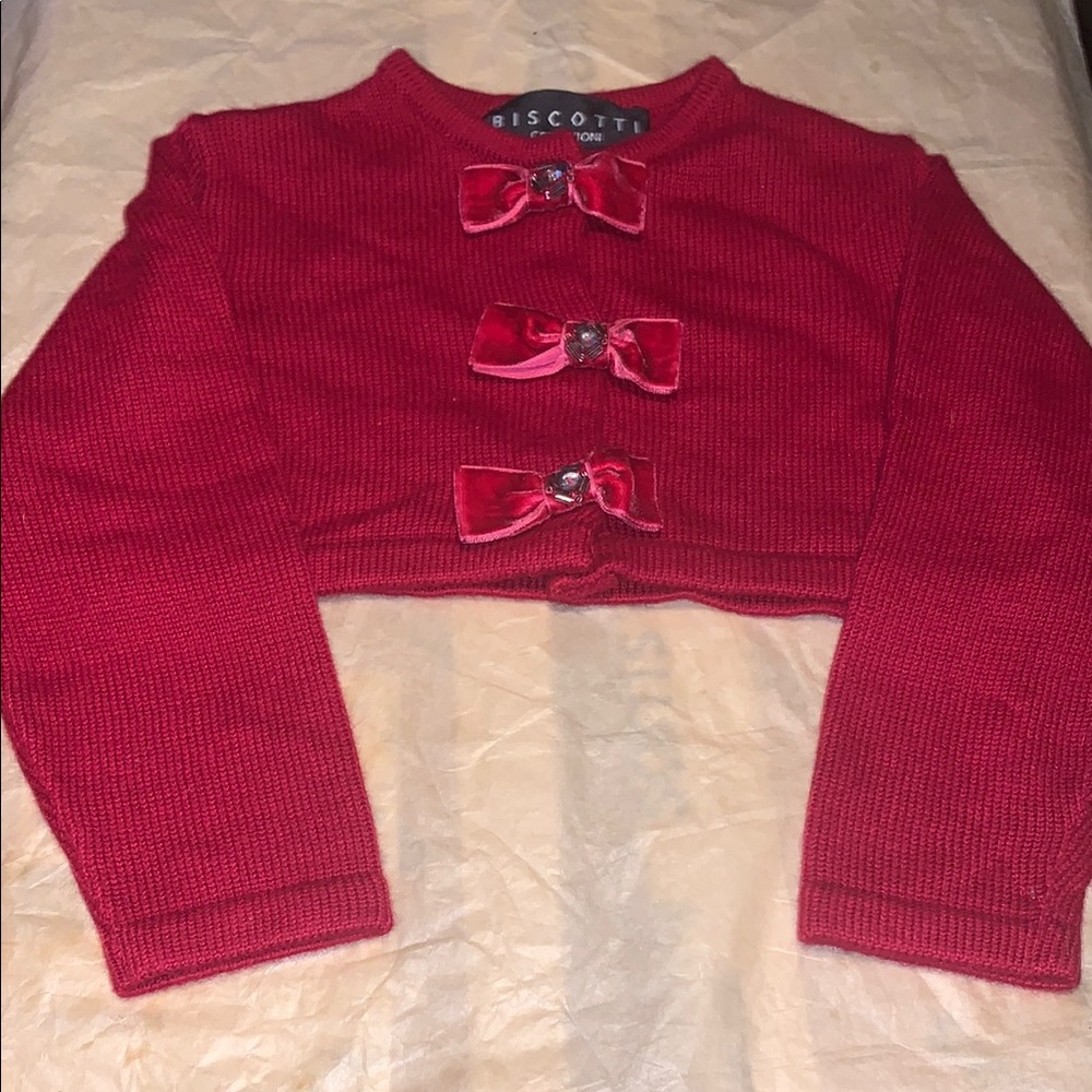 Biscotti Red Cropped Sweater with Bow Accents